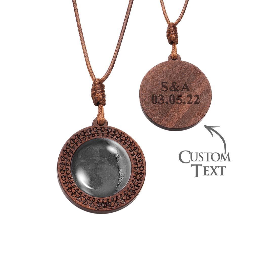 Custom Moon Phase Wood Pendant Necklace Personalized Engraved Name Valentine's Gifts for Her - yournamenecklaceau