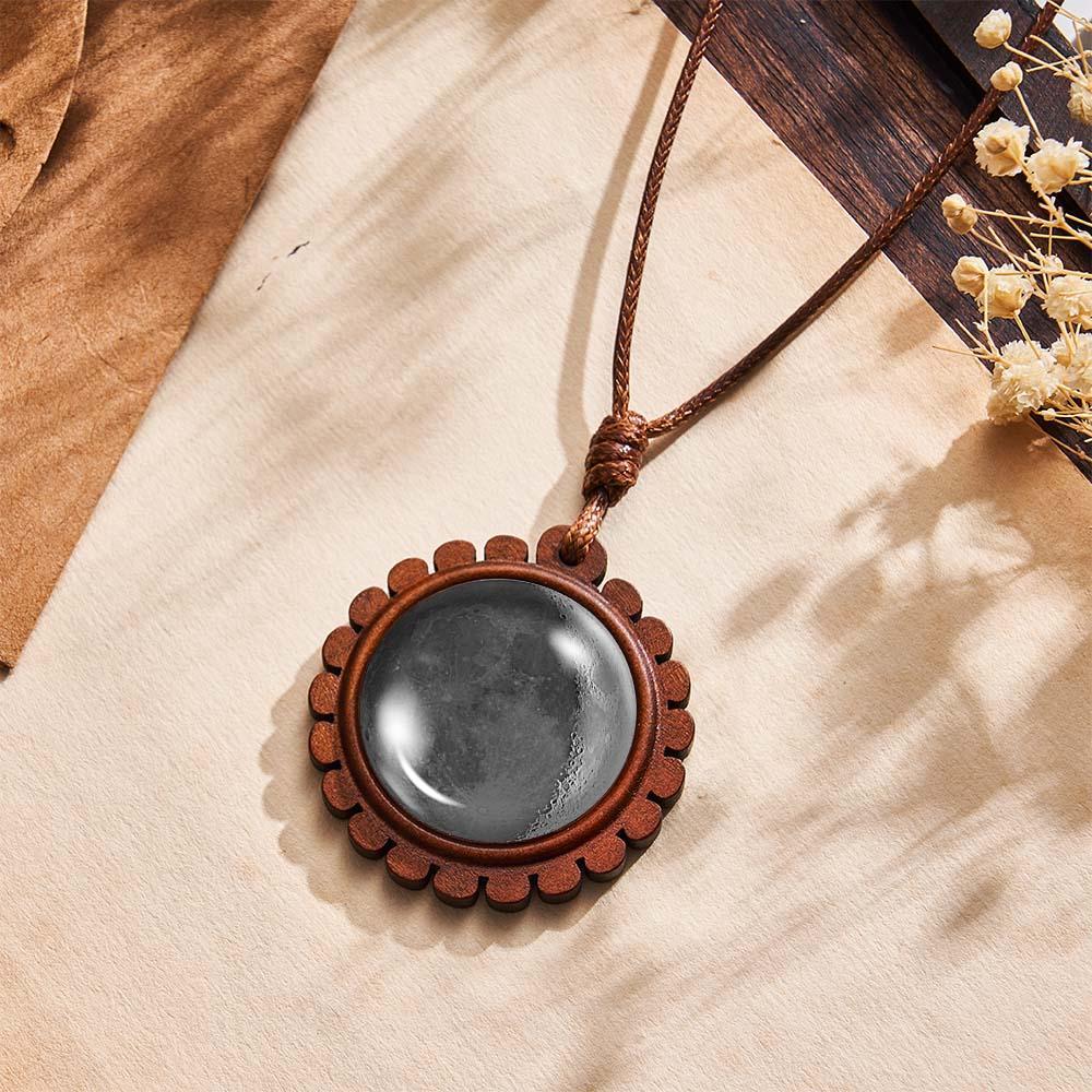 Custom Moon Phase Wood Pendant Necklace Personalized Engraved Name Valentine's Gifts for Her - yournamenecklaceau