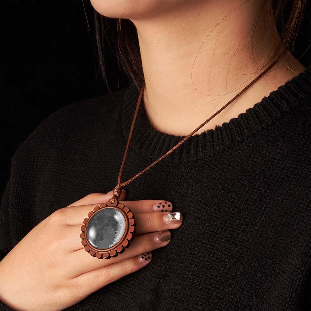 Custom Moon Phase Wood Pendant Necklace Personalized Engraved Name Valentine's Gifts for Her - yournamenecklaceau