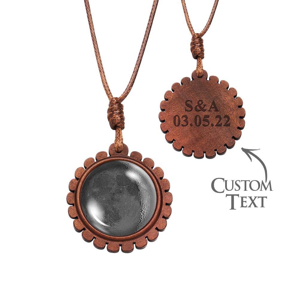 Custom Moon Phase Wood Pendant Necklace Personalized Engraved Name Valentine's Gifts for Her - yournamenecklaceau