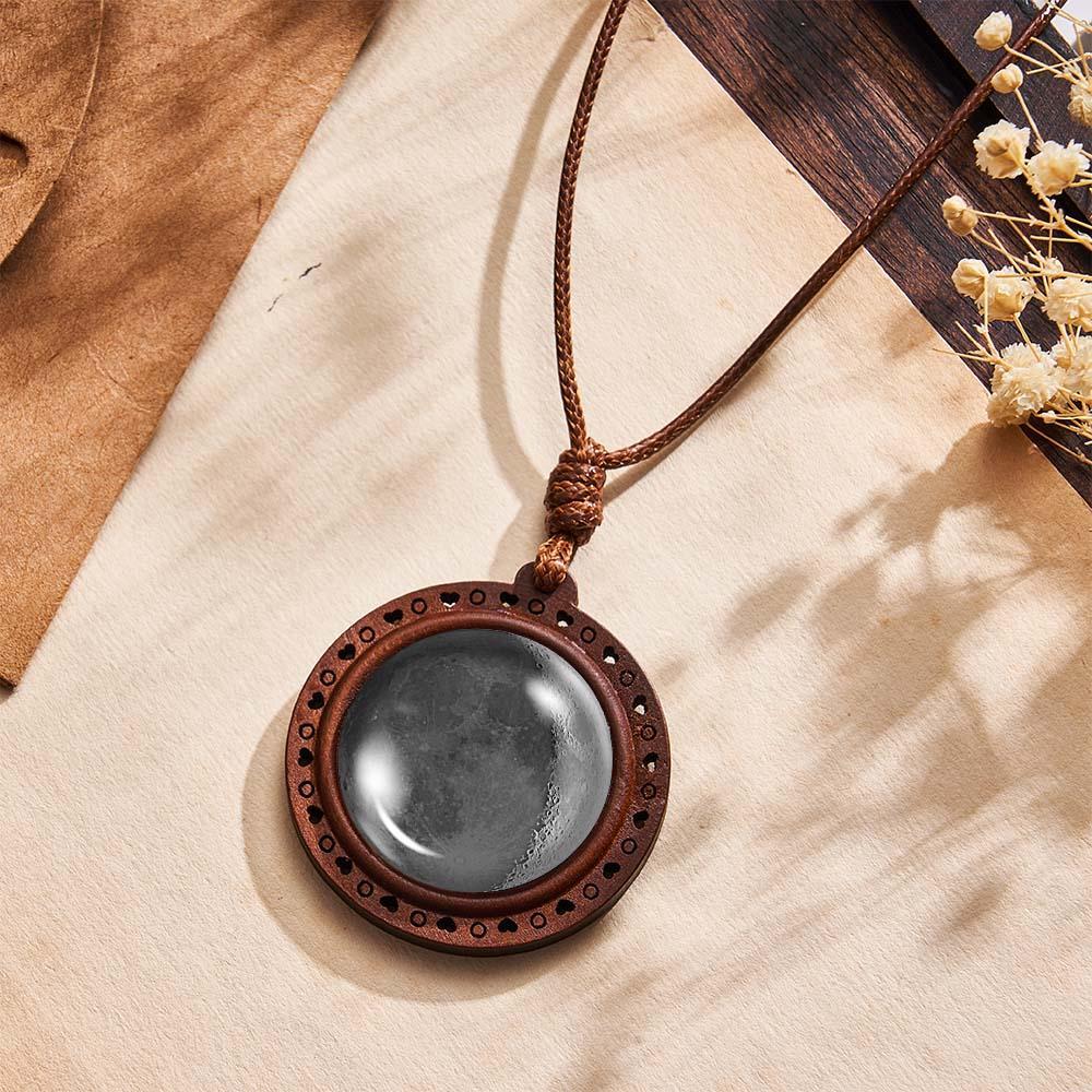 Custom Moon Phase Wood Pendant Necklace Personalized Engraved Name Valentine's Gifts for Her - yournamenecklaceau