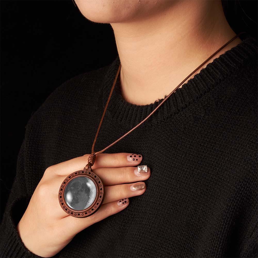 Custom Moon Phase Wood Pendant Necklace Personalized Engraved Name Valentine's Gifts for Her - yournamenecklaceau