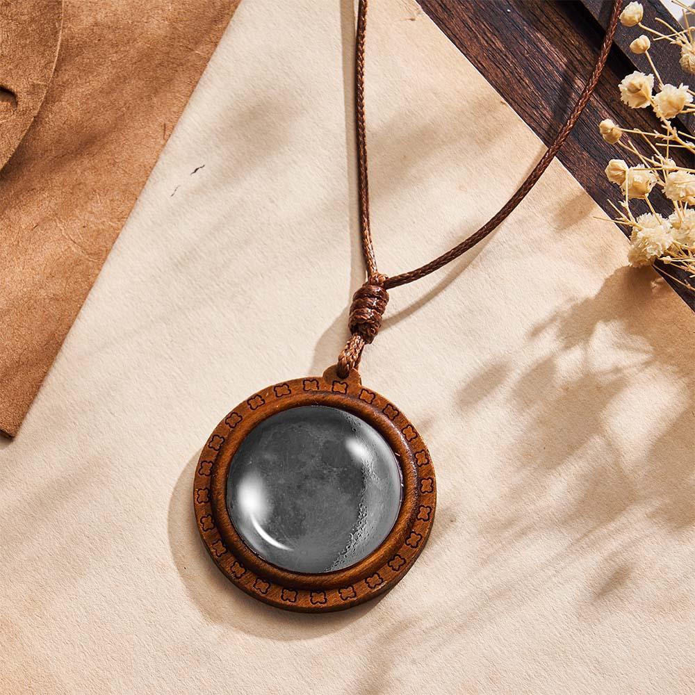 Custom Moon Phase Wood Pendant Necklace Personalized Engraved Name Valentine's Gifts for Her - yournamenecklaceau