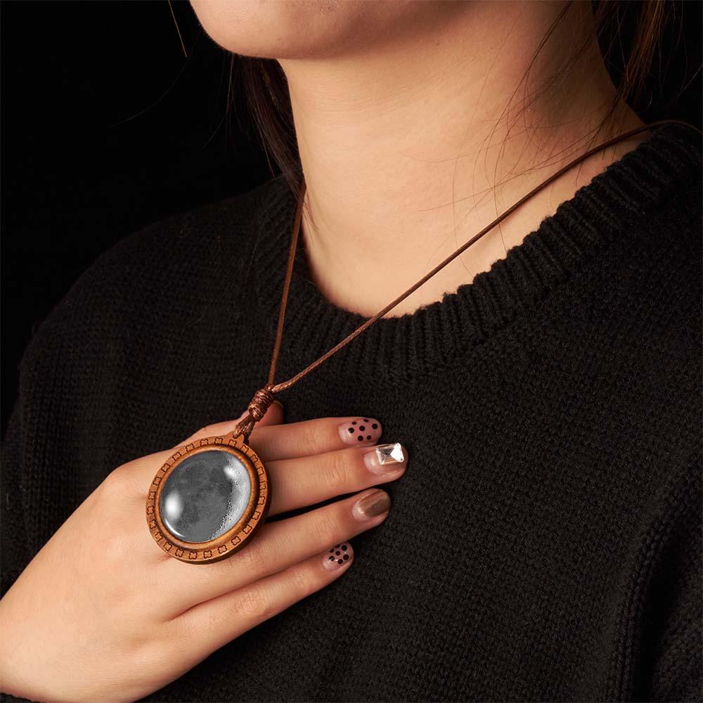 Custom Moon Phase Wood Pendant Necklace Personalized Engraved Name Valentine's Gifts for Her - yournamenecklaceau