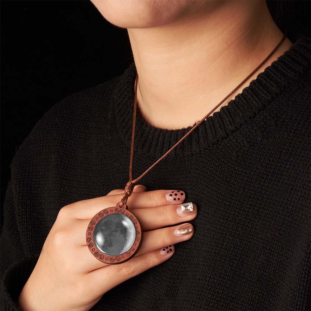 Custom Moon Phase Wood Pendant Necklace Personalized Engraved Name Valentine's Gifts for Her - yournamenecklaceau