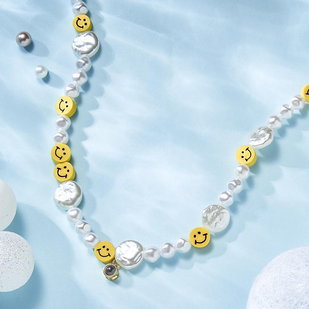 Custom Projection Necklace Smile Face Pearl Irregular Summer Y2K Collar Gift - yournamenecklaceau