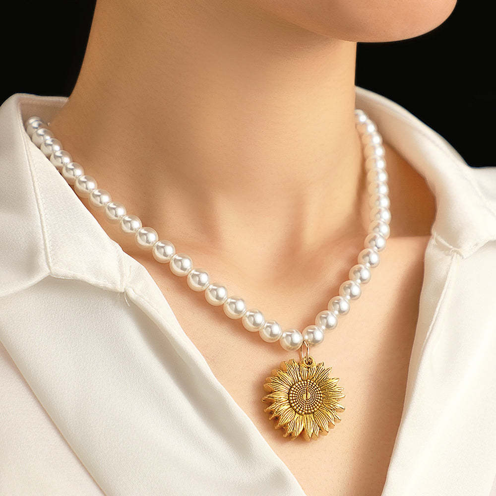 Custom Photo Necklace Vintage Flower Pearl Love Gift - yournamenecklaceau