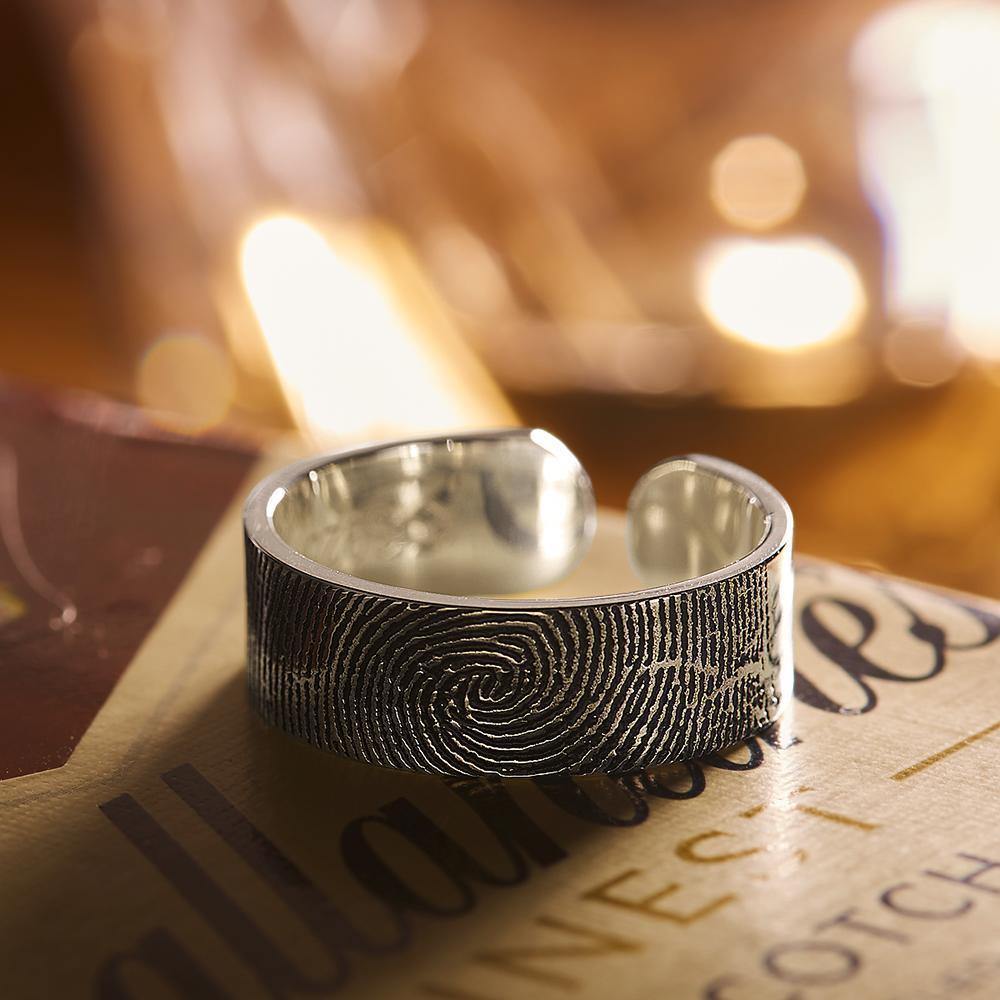 Engraved Ring Fingerprint Ring for Men's Unique Gifts Silver - yournamenecklaceus