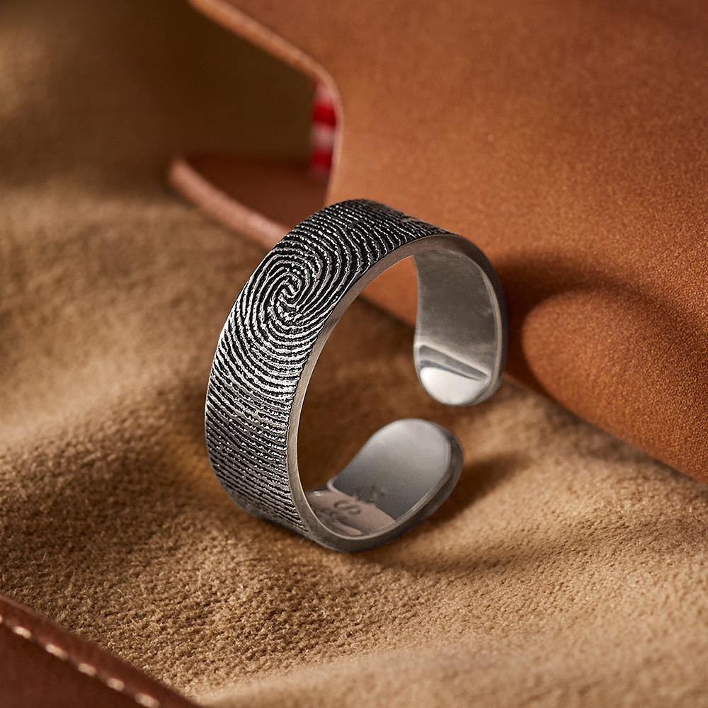 Engraved Ring Fingerprint Ring for Men's Unique Gifts Silver - yournamenecklaceus