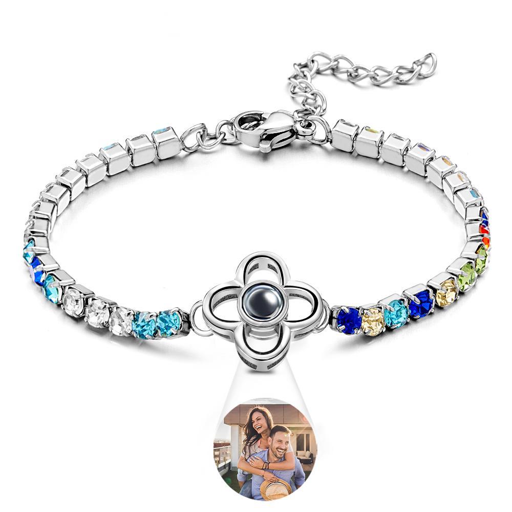 Custom Photo Projection Bracelet Fashionable All Diamonds Four Leaf Clover Charm Bracelet Gifts For Her - yournamenecklaceau