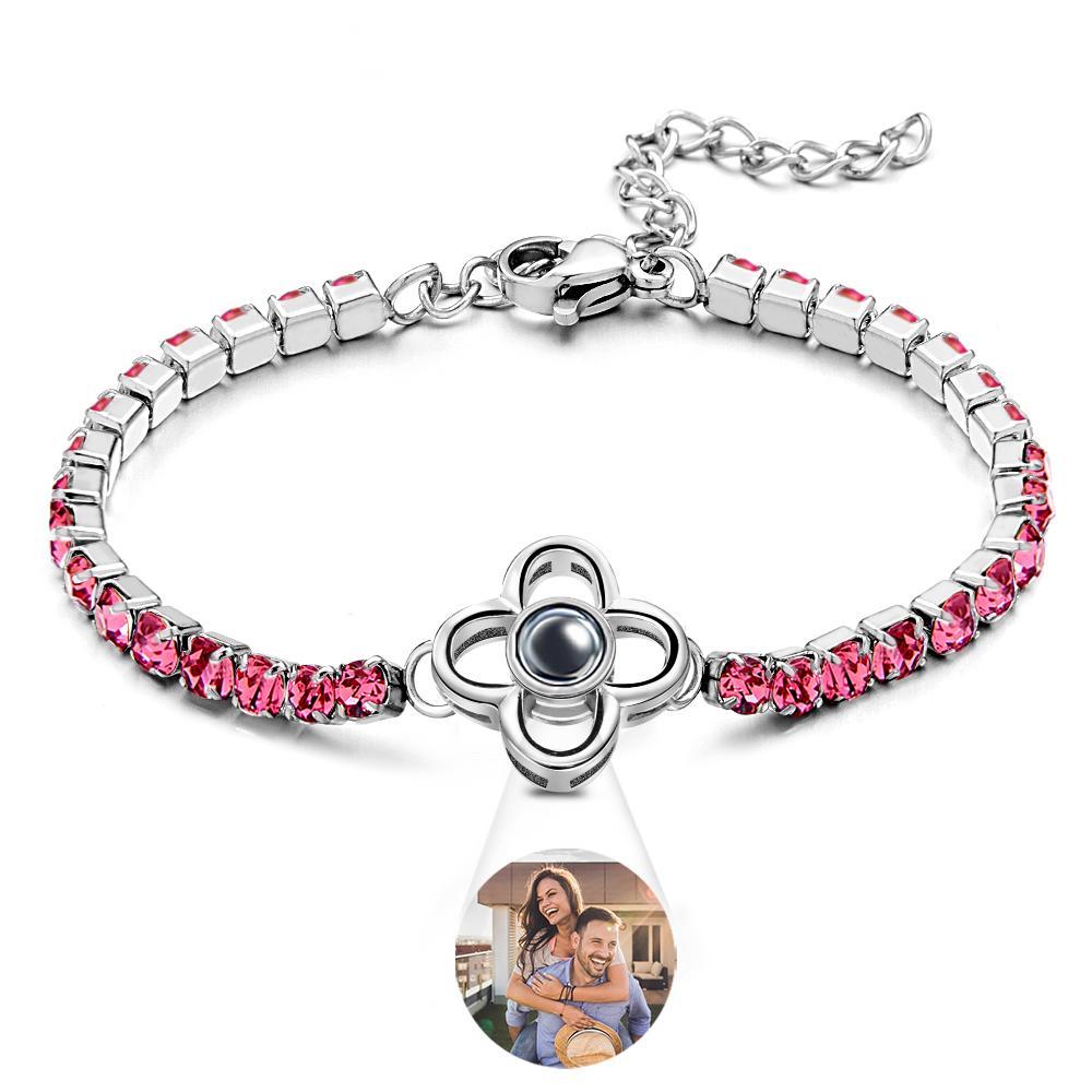 Custom Photo Projection Bracelet Fashionable All Diamonds Four Leaf Clover Charm Bracelet Gifts For Her - yournamenecklaceau