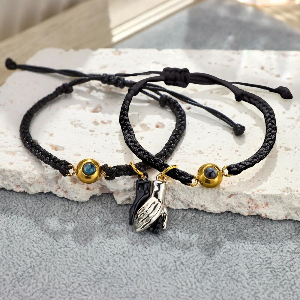 Custom Engraved Bracelet Magnetic Shake Hands Couple Gift - yournamenecklaceau