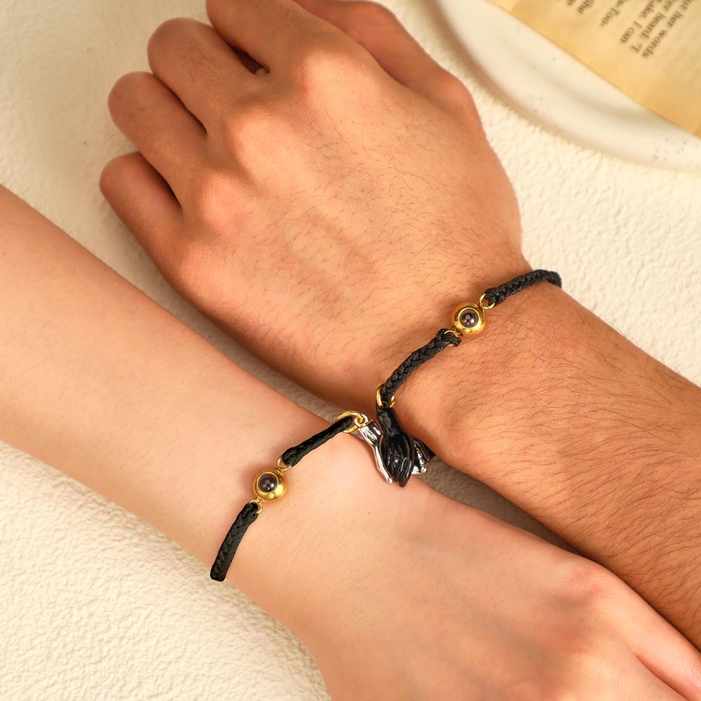 Custom Engraved Bracelet Magnetic Shake Hands Couple Gift - yournamenecklaceau