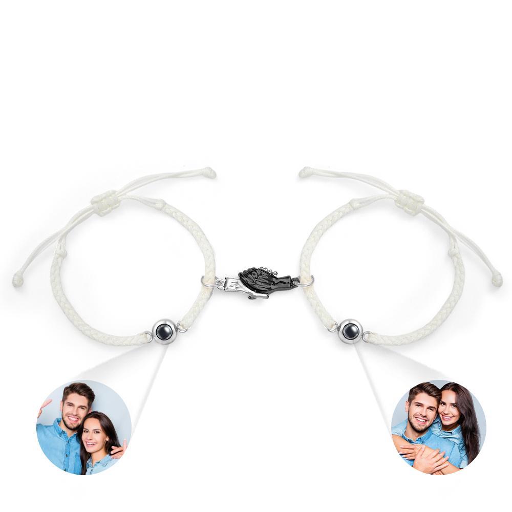 Custom Engraved Bracelet Magnetic Shake Hands Couple Gift - yournamenecklaceau