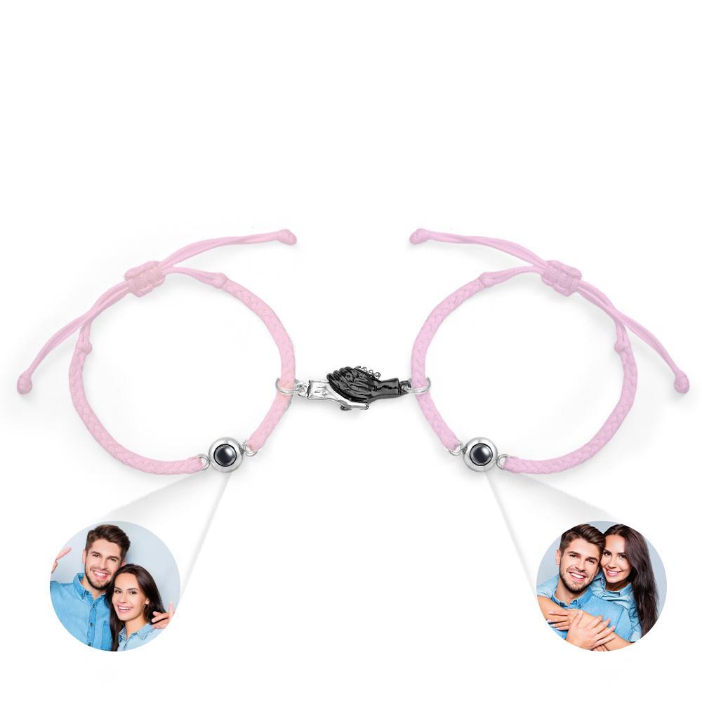 Custom Engraved Bracelet Magnetic Shake Hands Couple Gift - yournamenecklaceau