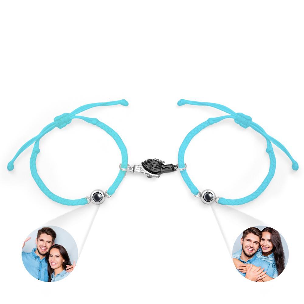 Custom Engraved Bracelet Magnetic Shake Hands Couple Gift - yournamenecklaceau