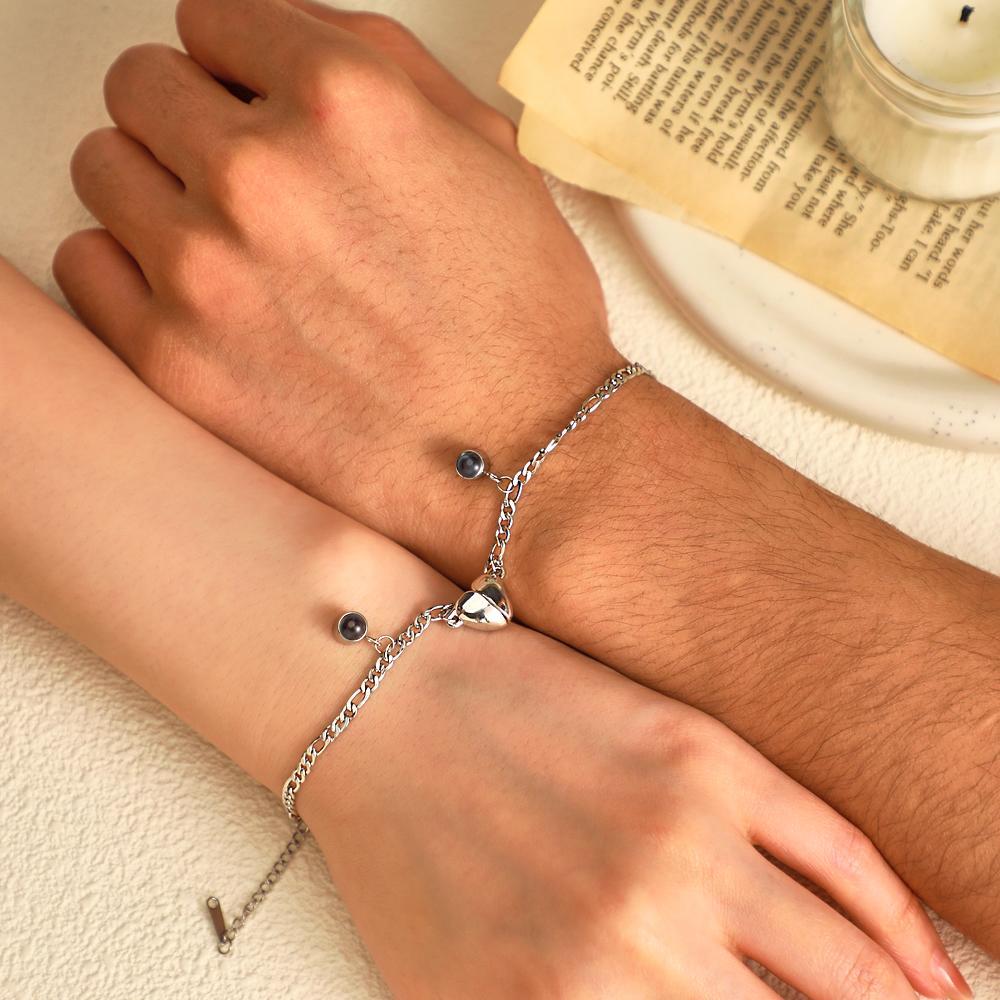 Custom Projection Bracelet Couple Magnetic Heart Gift for Couple - yournamenecklaceau