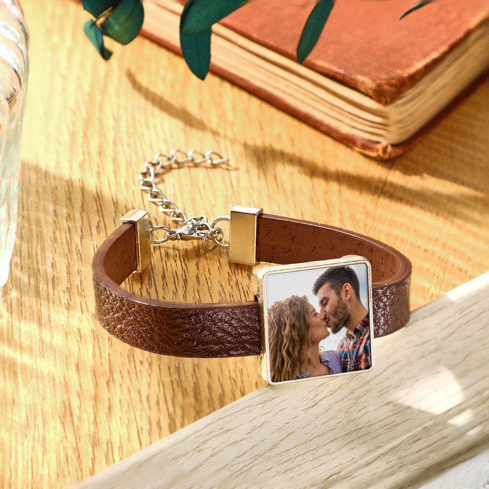Personalized Photo Leather Bracelet Fashionable Bracelet Accessory For Men - yournamenecklaceau
