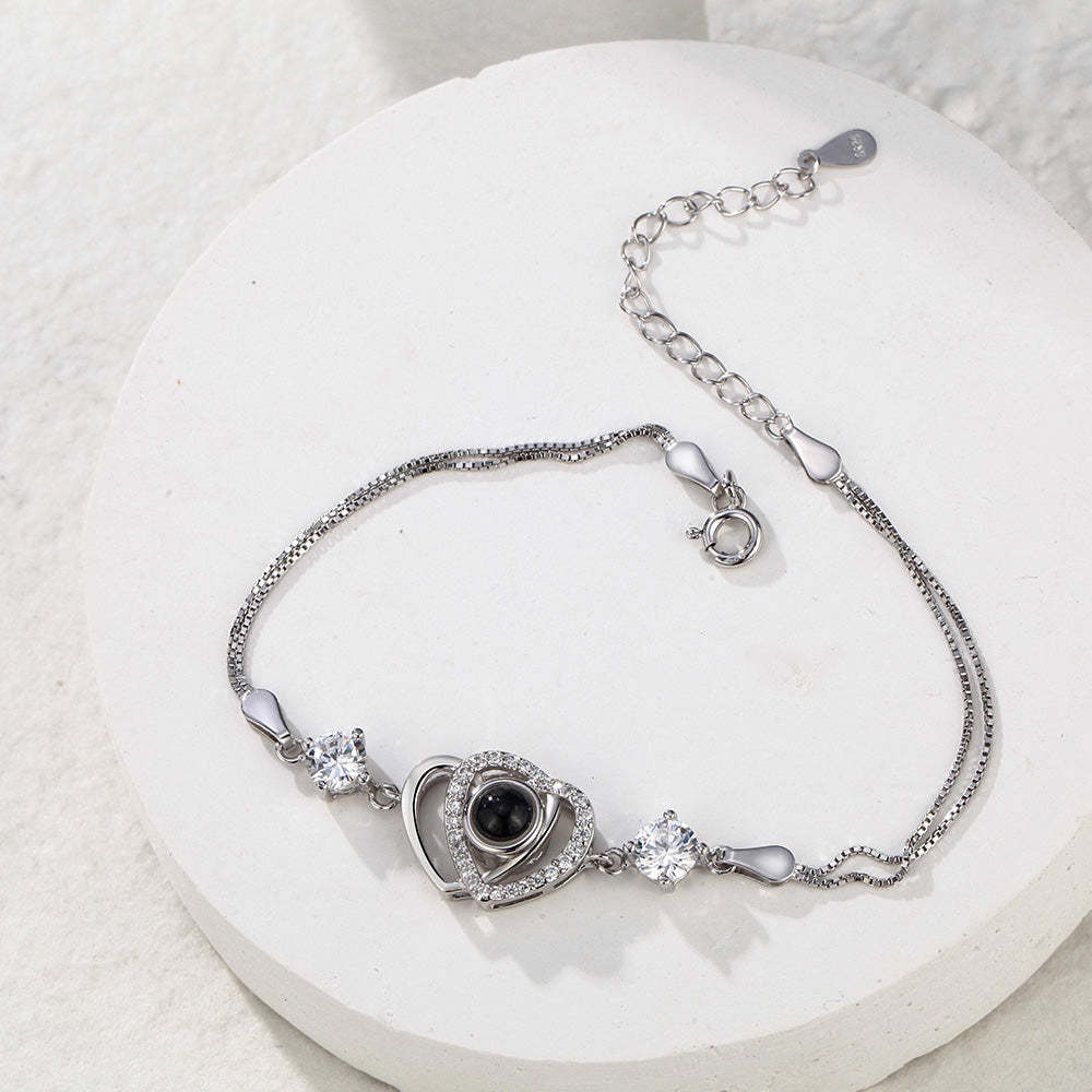 Custom Projection Bracelet Double Heart Photo Bracelet Gift for Her - yournamenecklaceau