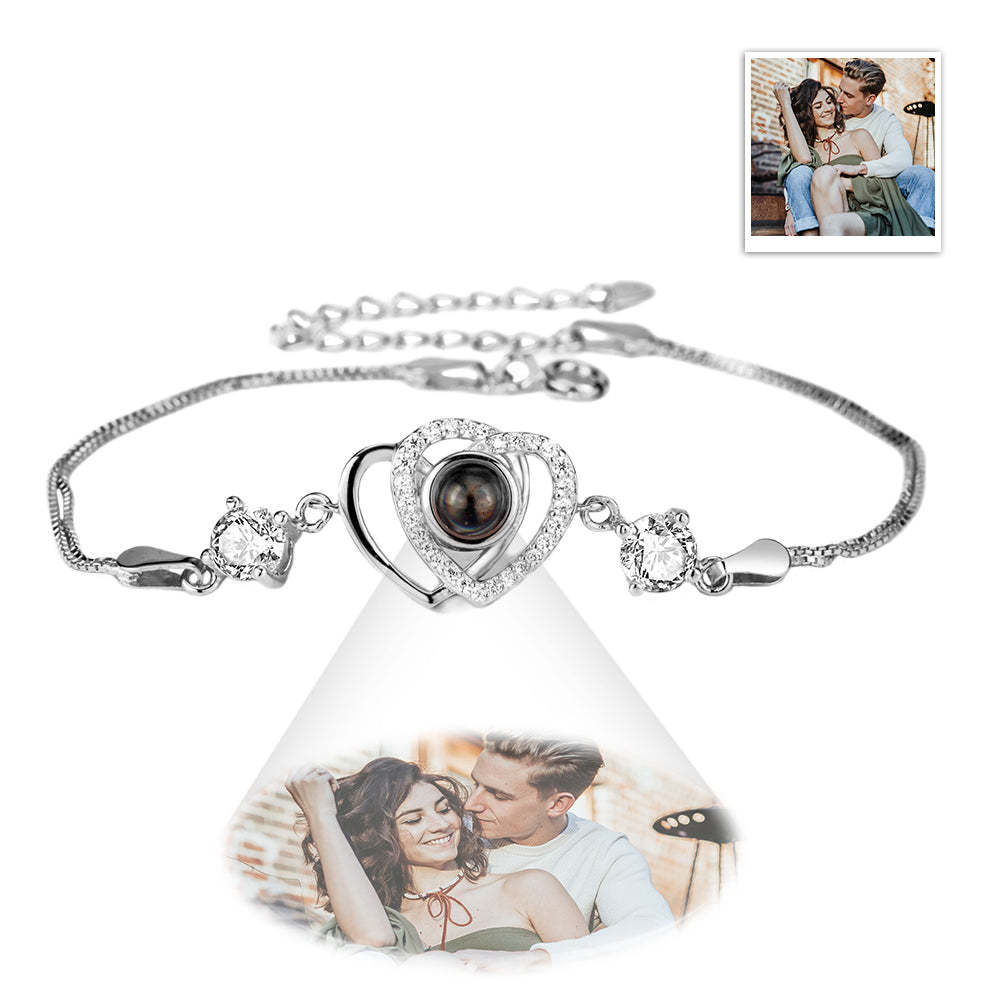Custom Projection Bracelet Double Heart Photo Bracelet Gift for Her - yournamenecklaceau