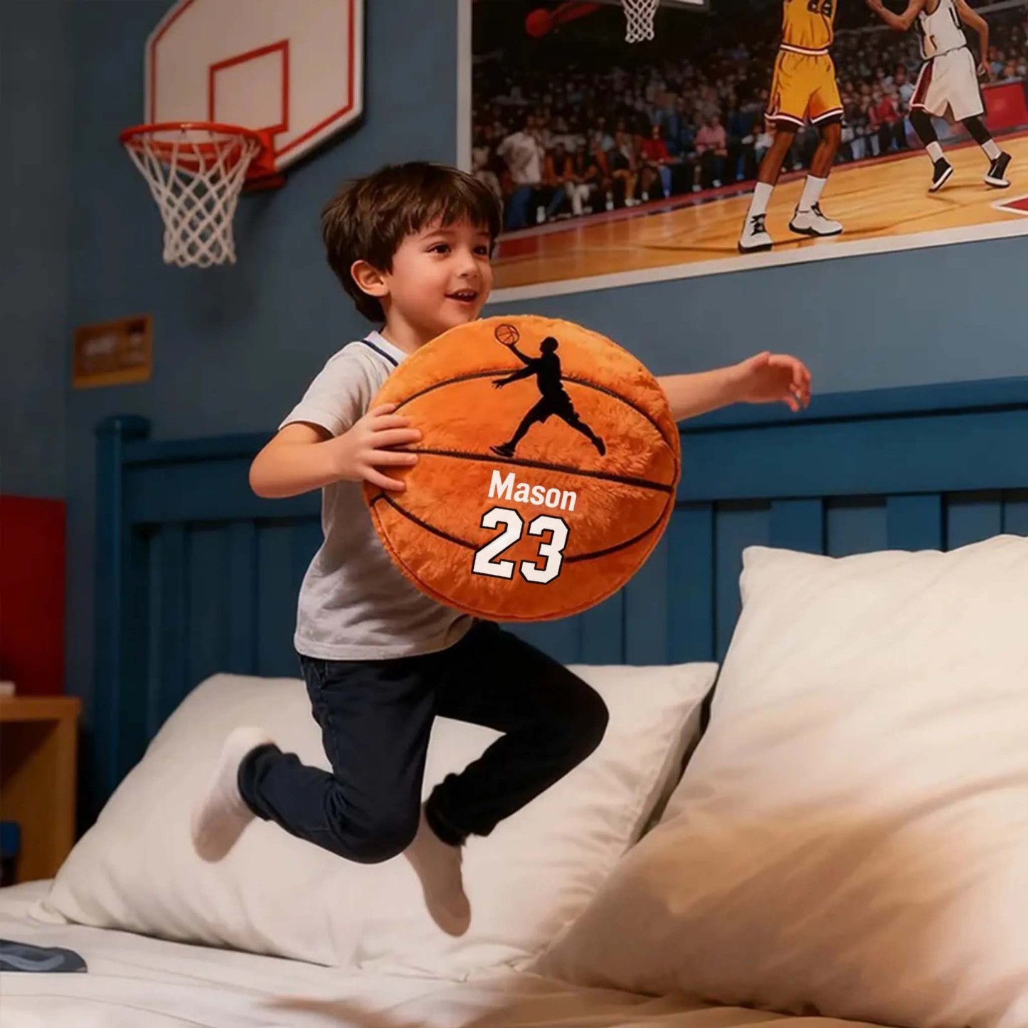 Personalized Name Basketball Pillow Custom Jersey Number  Sports Plush Cushion Gift for Kids - NameNecklaceAU