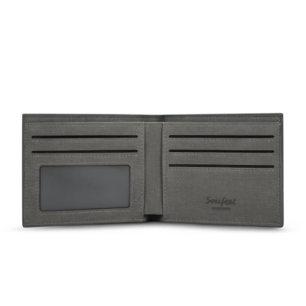 Men's Bifold Custom Inscription Photo Engraved Wallet - Grey Leather - yournamenecklace