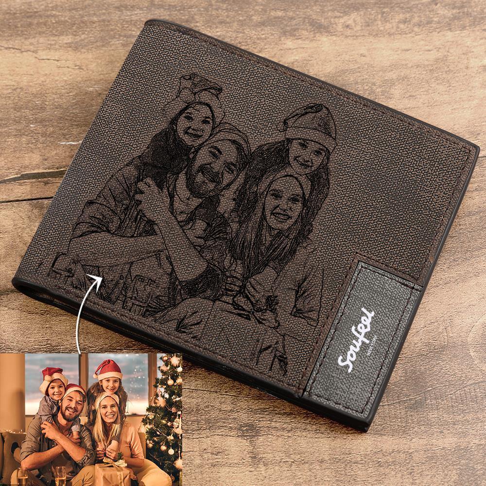 Men's Bifold Custom Inscription Photo Engraved Wallet - Coffee Leather Gift for Men - yournamenecklace