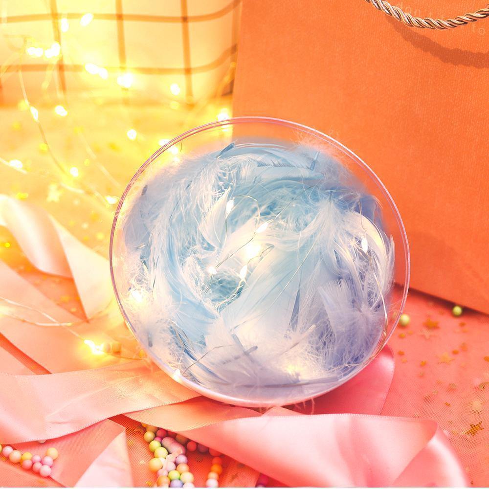 Transparent Plastic Ball Light String Sky Blue Feather Three-piece Suit Creative Gift Combination - yournamenecklace