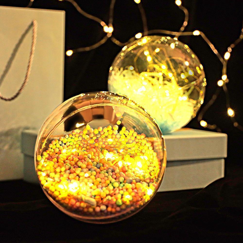 Transparent Round Plastic Ball Color Light String Light Blue Raffia Shredded Paper Silk Three-piece Suit Creative Gift Combination - yournamenecklace