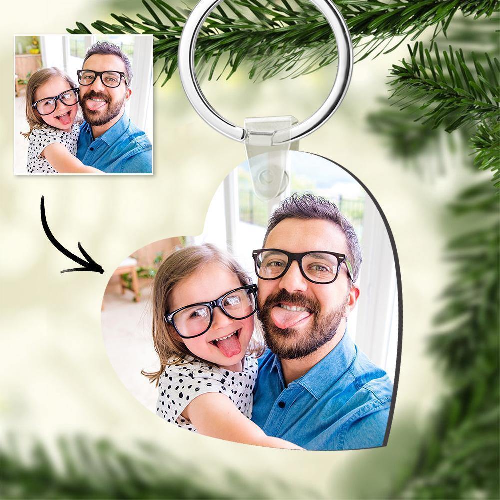 Custom Photo Keychain Density Board Memorial Gift Heart Shape for Father - yournamenecklace