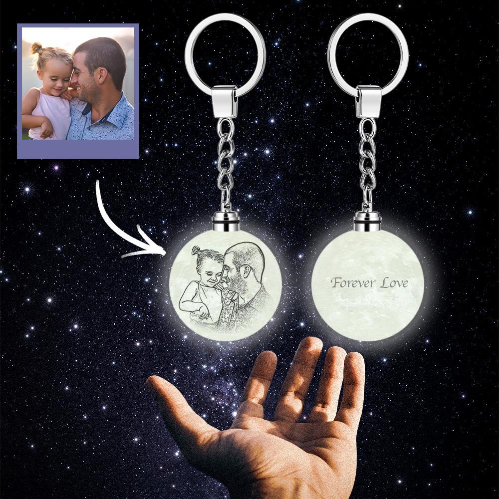 Custom Photo Moon Lamp Keychain 3D Printed Gifts for Dad