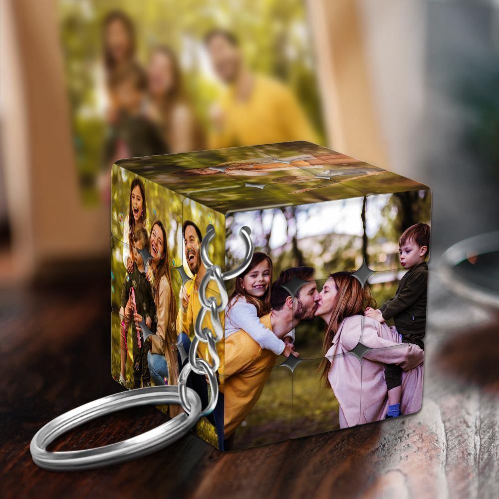 Custom Multiphoto Rubic's Cube Keychain Happy Family - yournamenecklace