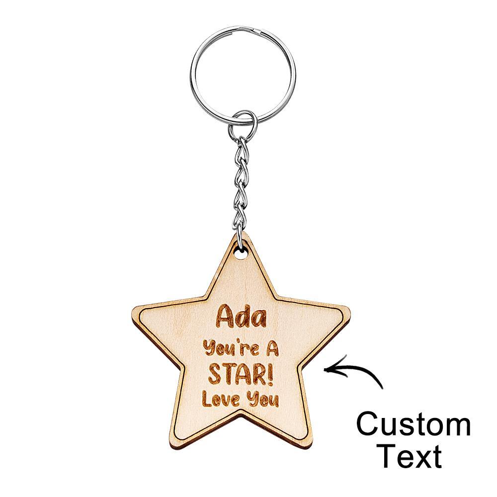 Custom Engraved Keychain Pentagram Creative Wooden Gifts - yournamenecklaceau