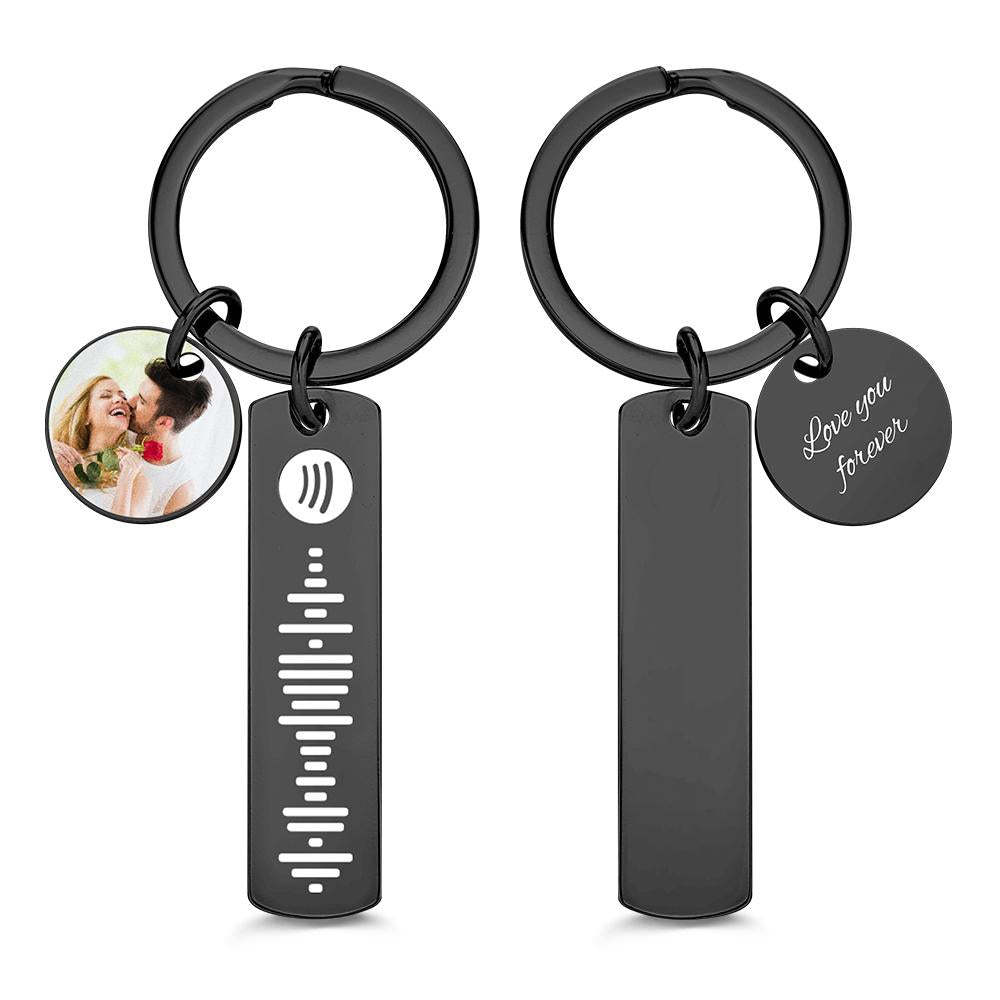 Custom Photo Engraved Keychain Scannable Spotify Code Creative Gifts - yournamenecklaceau