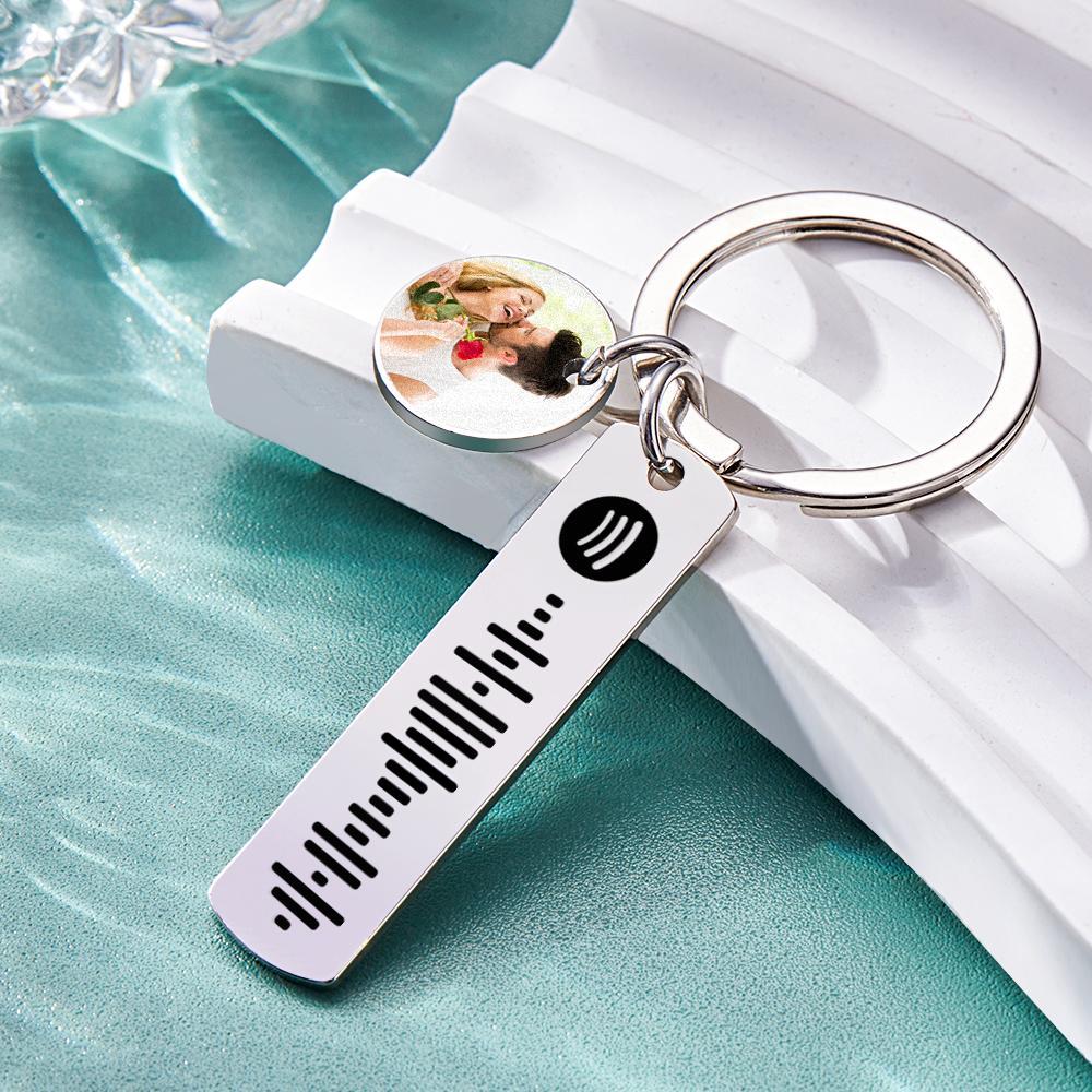 Custom Photo Engraved Keychain Scannable Spotify Code Creative Gifts - yournamenecklaceau