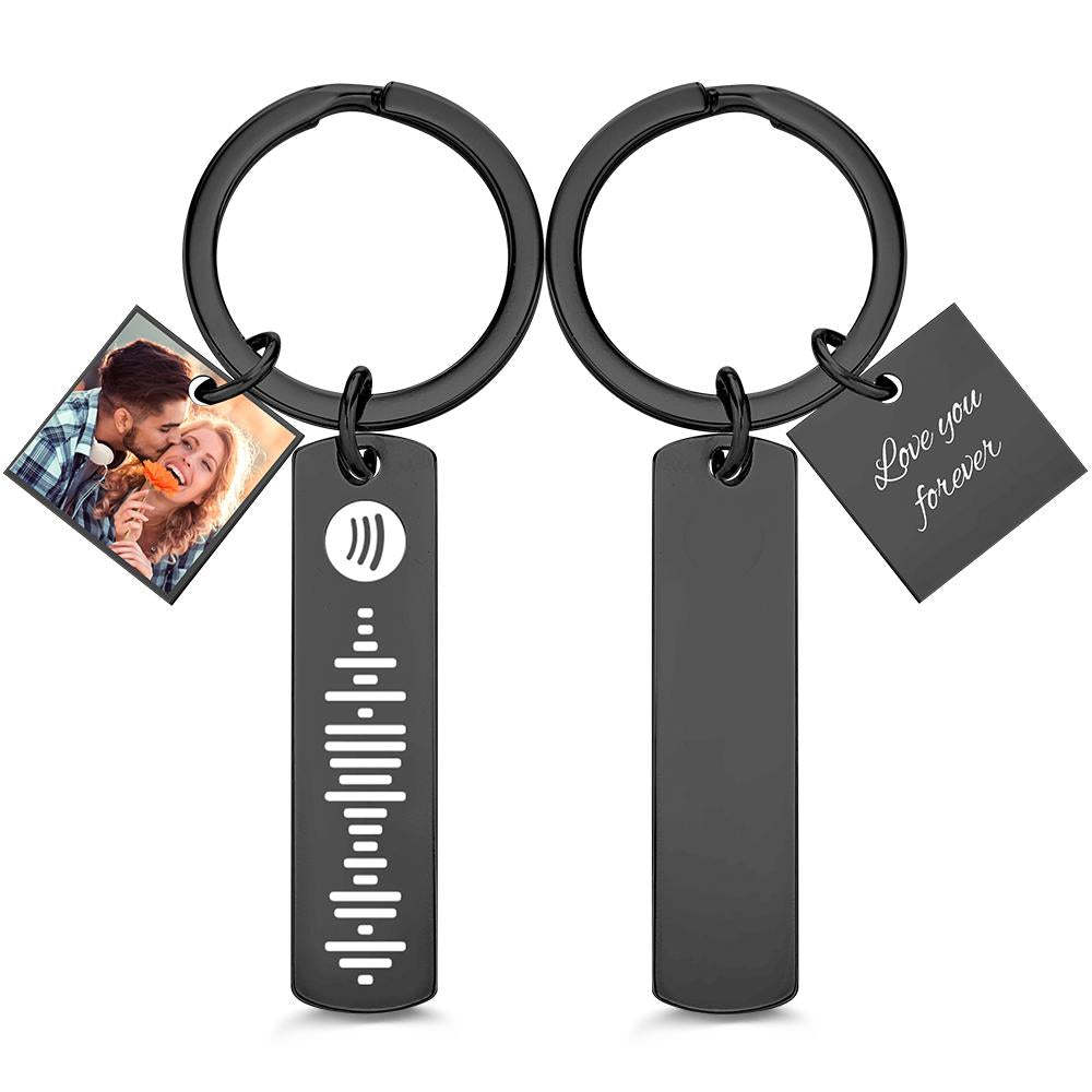 Custom Photo Engraved Keychain Scannable Spotify Code Creative Gifts - yournamenecklaceau