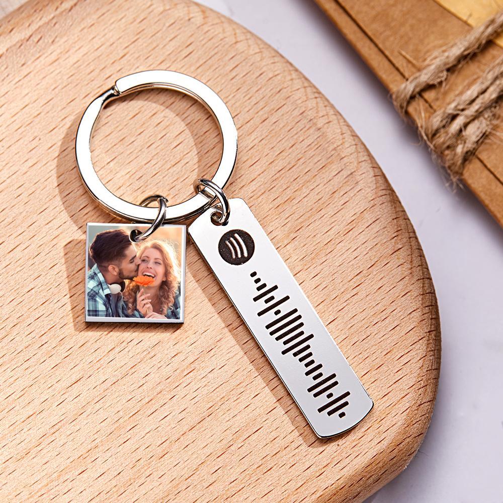 Custom Photo Engraved Keychain Scannable Spotify Code Creative Gifts - yournamenecklaceau
