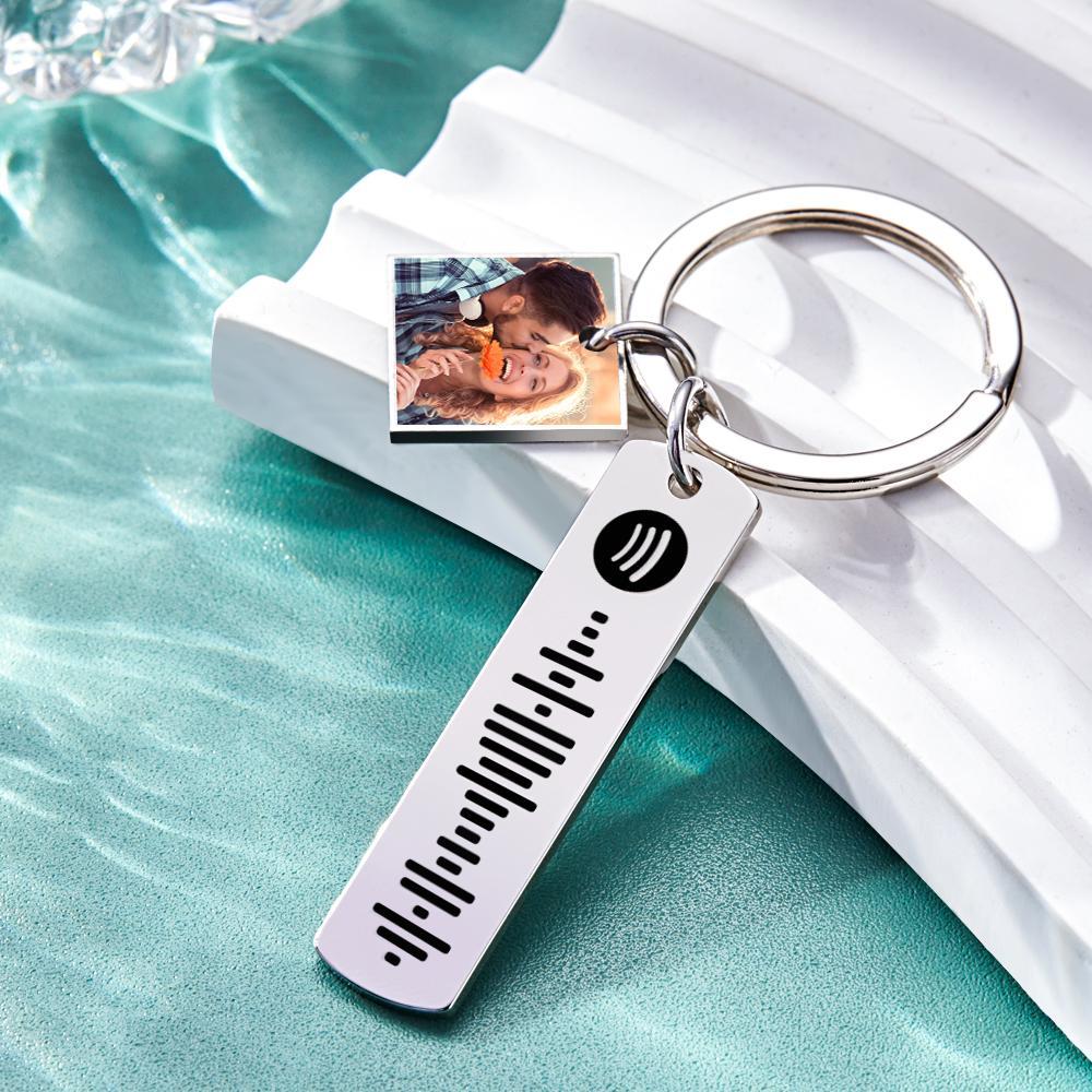 Custom Photo Engraved Keychain Scannable Spotify Code Creative Gifts - yournamenecklaceau