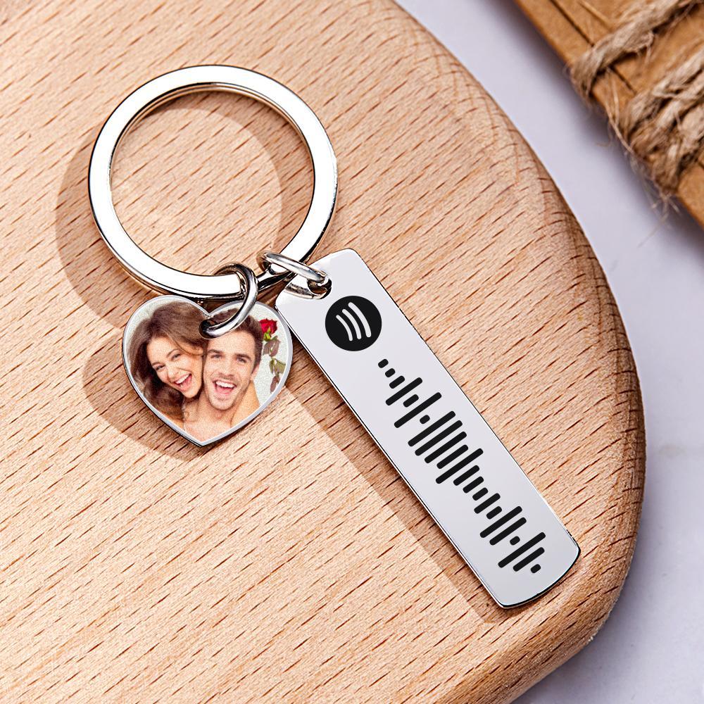 Custom Photo Engraved Keychain Scannable Spotify Code Creative Gifts - yournamenecklaceau