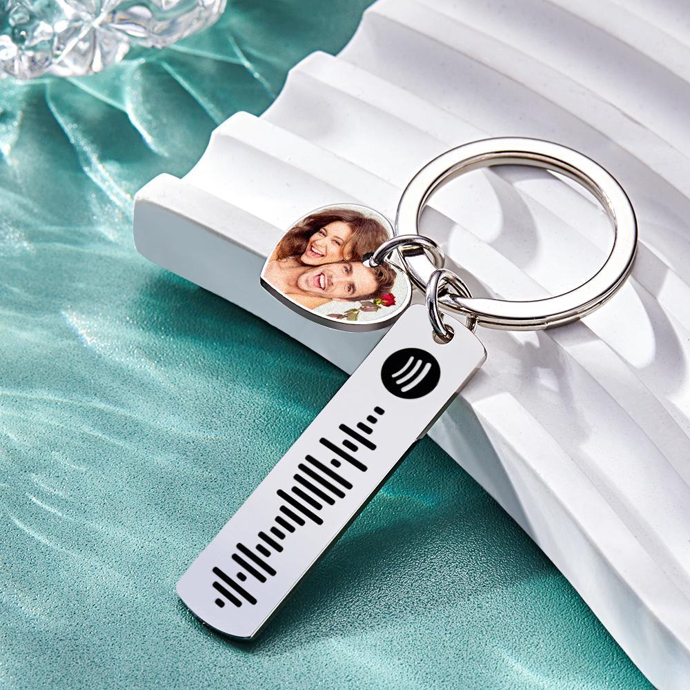 Custom Photo Engraved Keychain Scannable Spotify Code Creative Gifts - yournamenecklaceau