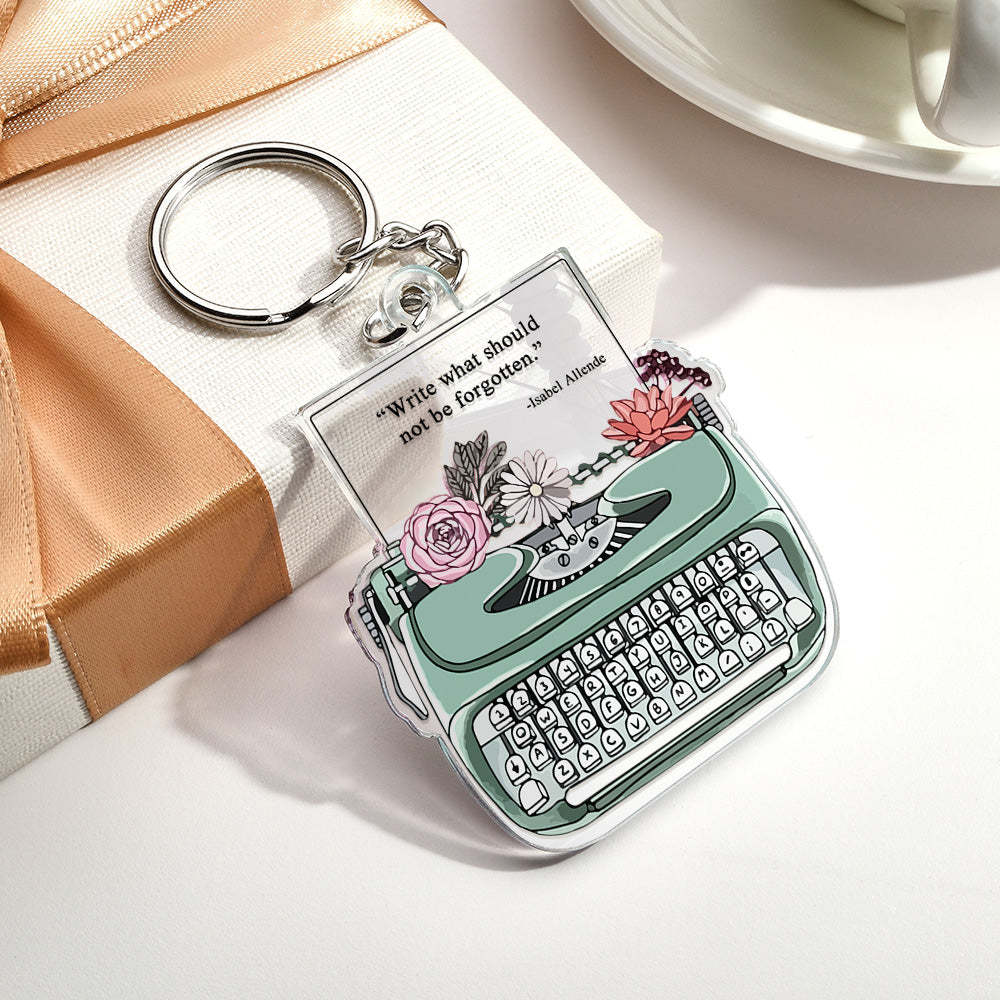 Custom Engraved Keychain Green Typewriter Creative Acrylic Gifts - yournamenecklaceau