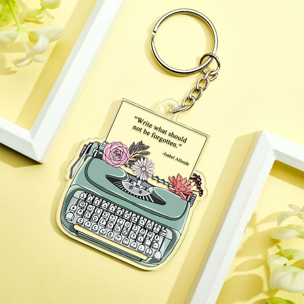 Custom Engraved Keychain Green Typewriter Creative Acrylic Gifts - yournamenecklaceau