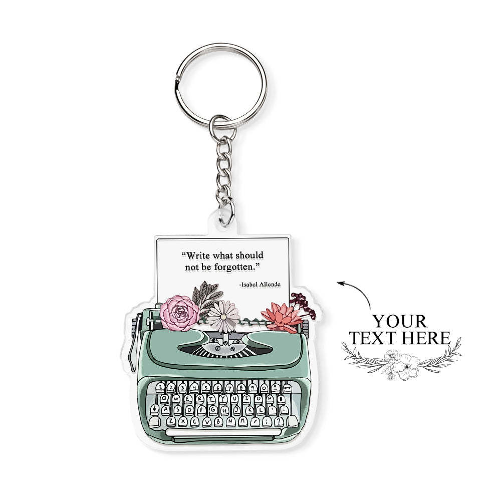 Custom Engraved Keychain Green Typewriter Creative Acrylic Gifts - yournamenecklaceau
