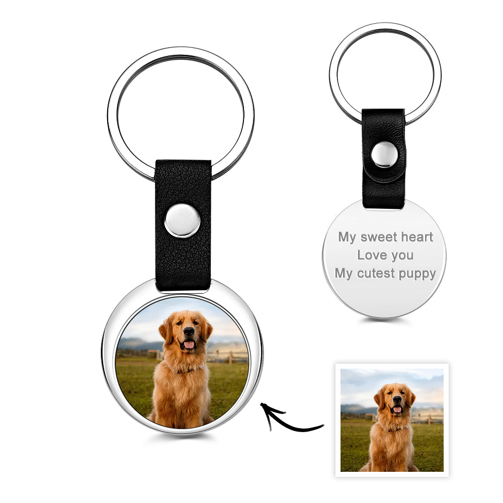 Custom Photo Keychain With Text Vintage Leather Keychain For Pet Lovers