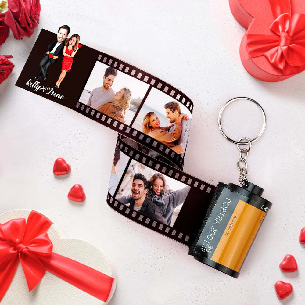 Custom Face Film Roll Keychain Personalized Photo Love Heart Camera Keychain Valentine's Day Gifts For Couples - yournamenecklaceau
