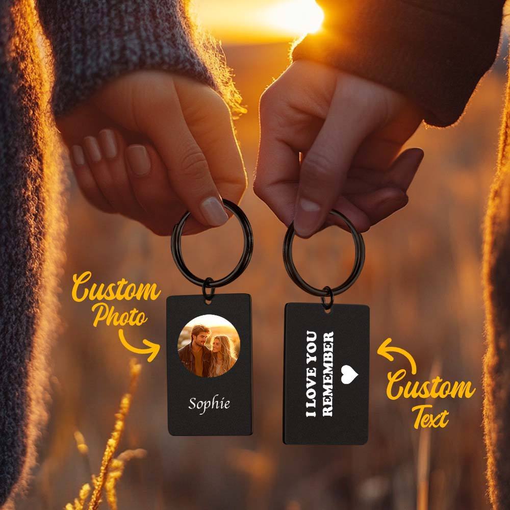 Custom Photo Keychain With Text Couple Gift Idea Black and White Filter - yournamenecklaceau