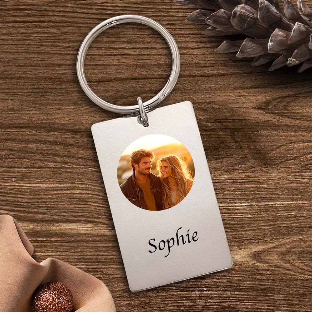 Custom Photo Keychain With Text Couple Gift Idea Black and White Filter - yournamenecklaceau