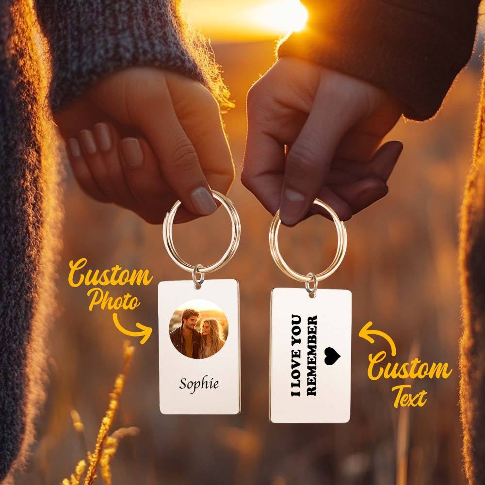 Custom Photo Keychain With Text Couple Gift Idea Black and White Filter - yournamenecklaceau