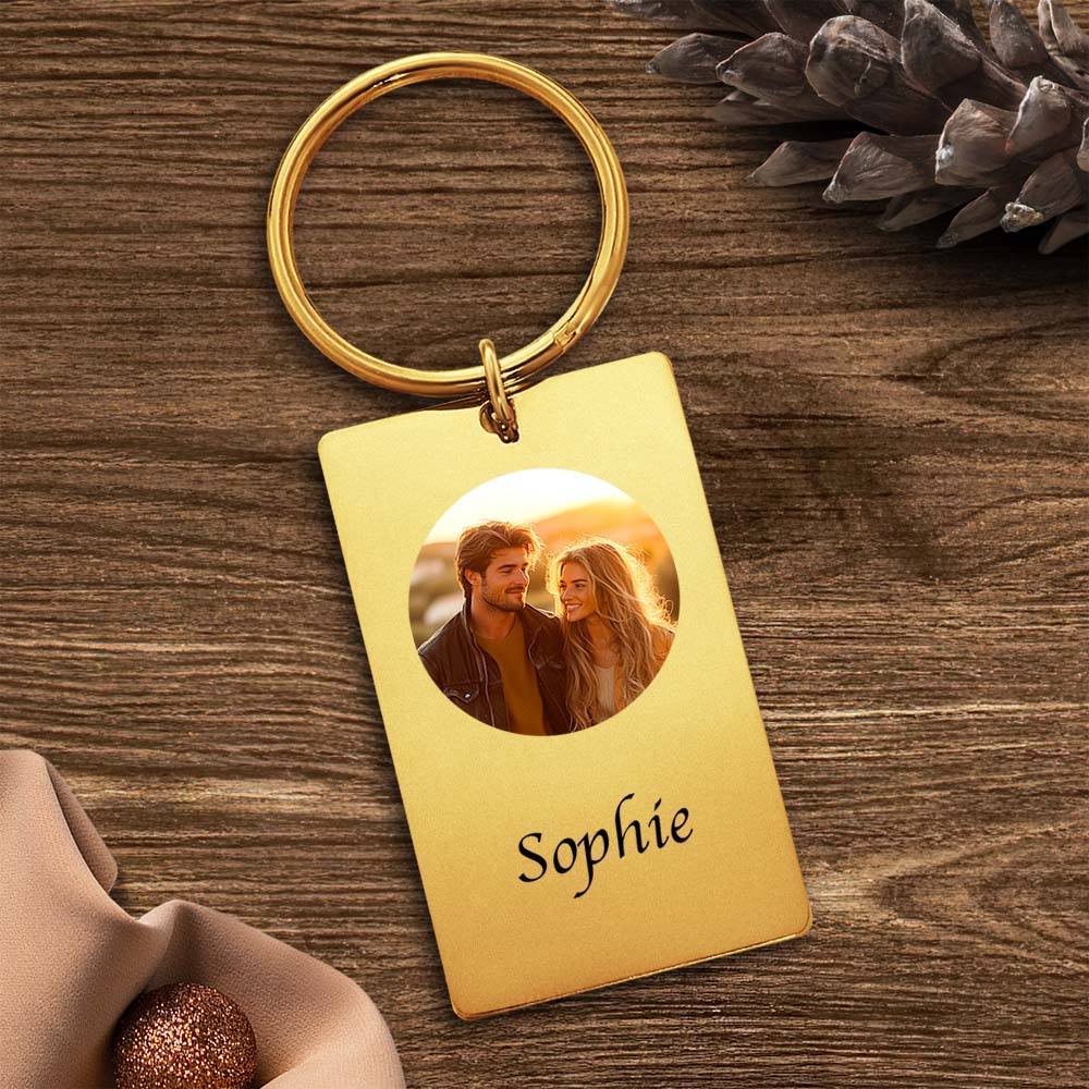 Custom Photo Keychain With Text Couple Gift Idea Black and White Filter - yournamenecklaceau