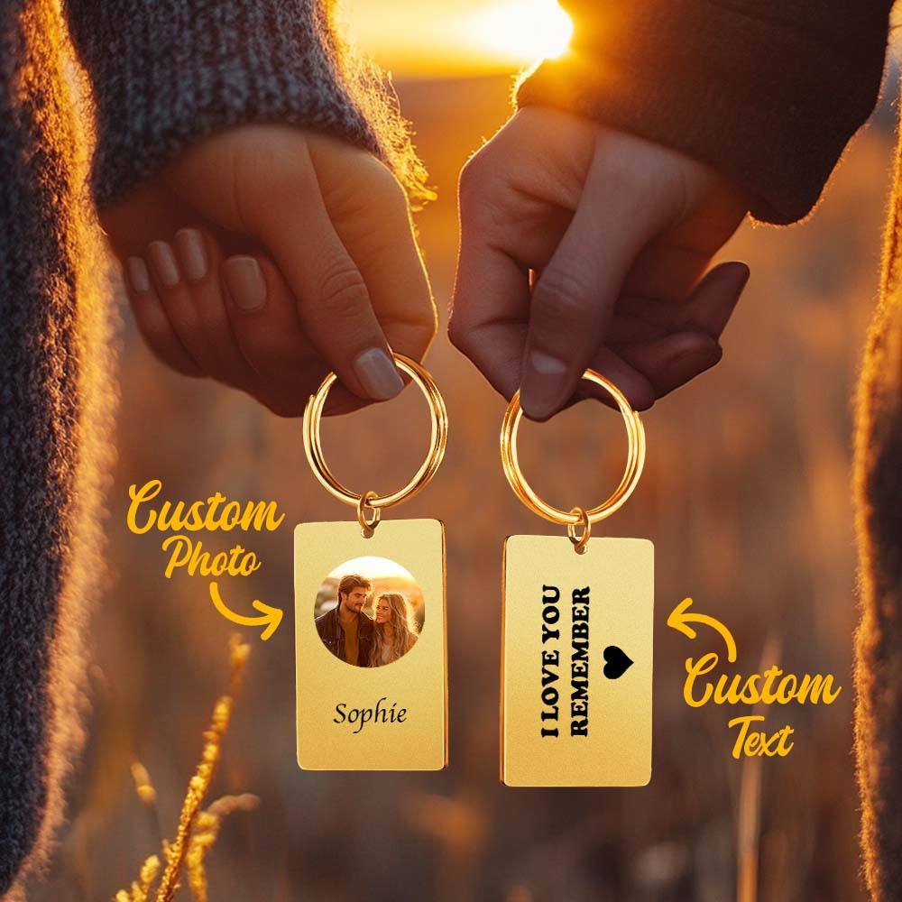 Custom Photo Keychain With Text Couple Gift Idea Black and White Filter - yournamenecklaceau
